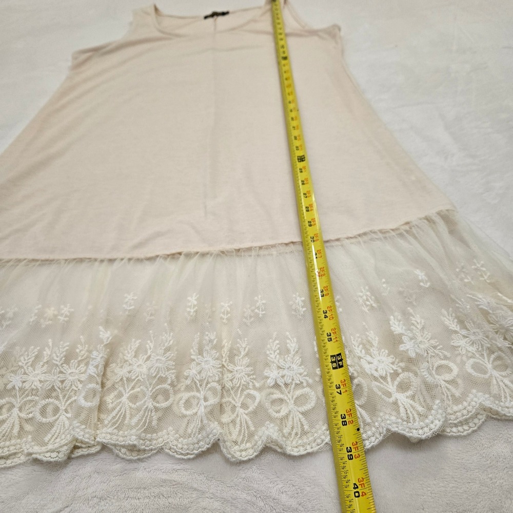 Reborn Cream Lace Trim Layering Tank Dress 1XL Sleeveless Floral Scalloped Hem - Picture 3 of 9